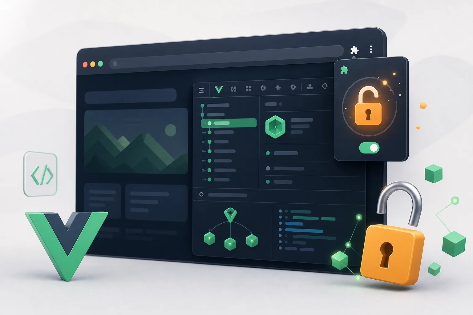 Vue DevTools Unlocker browser extension illustration